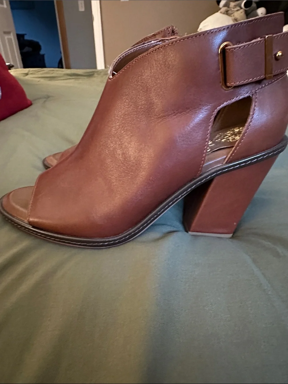 Vince Camino-Brown Leather Open-Side High Heel Booties